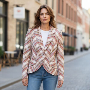 Smythe Les Vestes Multicolor Striped Cotton Blend Blazer Jacket Size 4